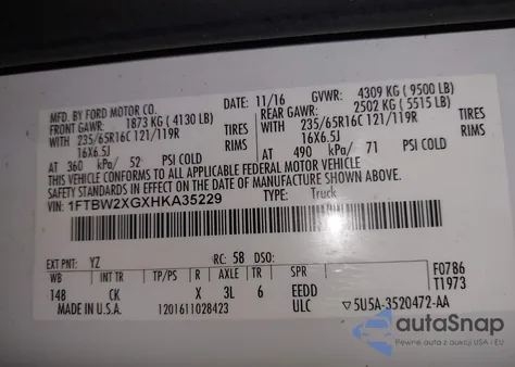 2017 Ford Transit-350 из США, поврежденный, VIN 1FTBW2XGXHKA35229